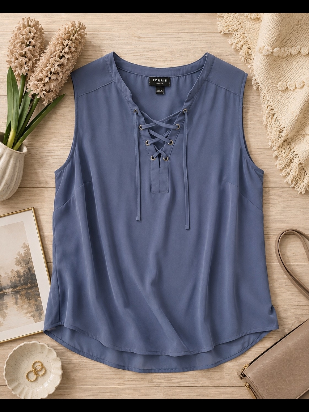Torrid Lace-Up Sleeveless Top - Dusty Blue